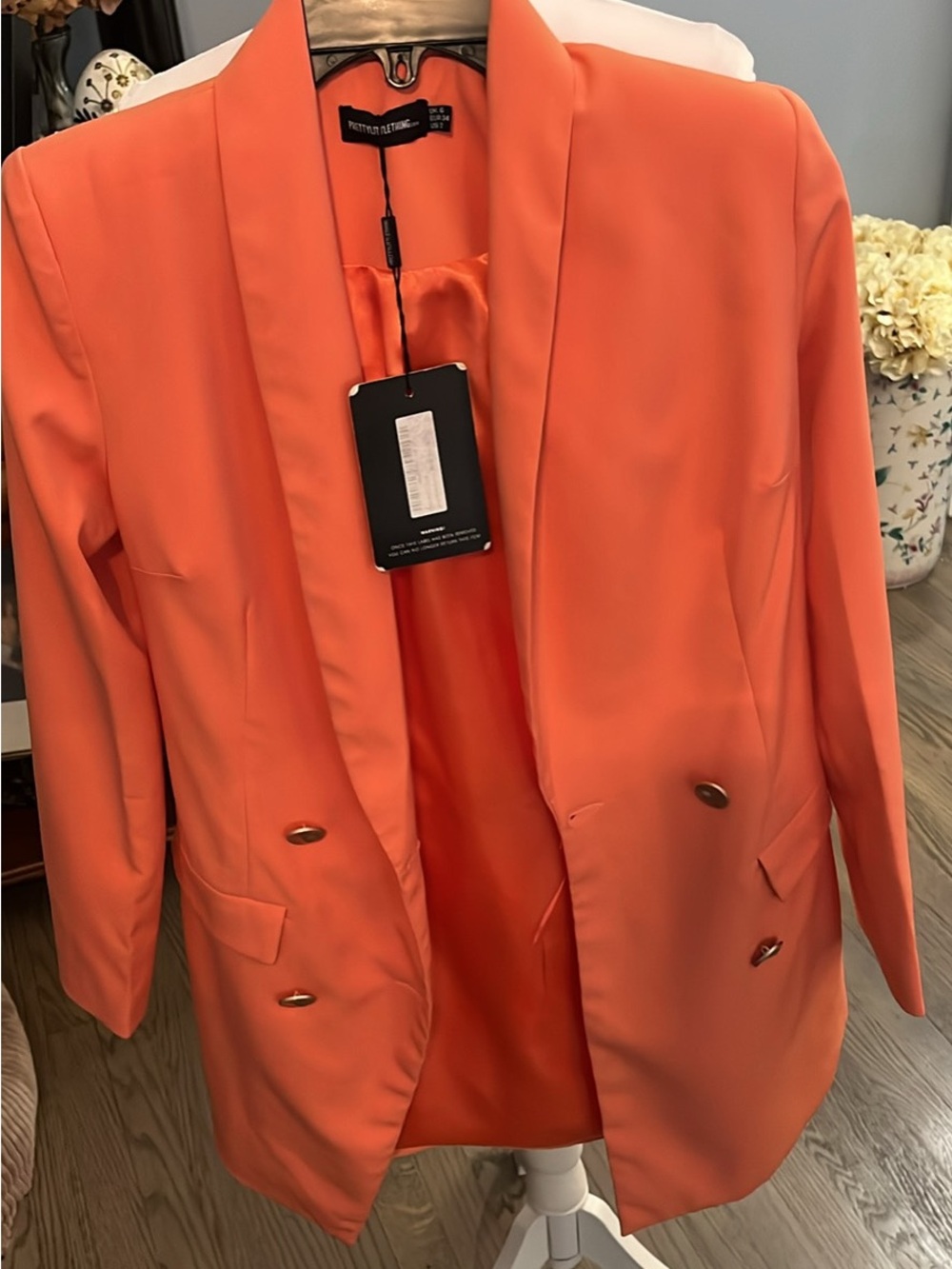 PrettyLittleThing Orange Double-Breasted Satin-Lined Blazer